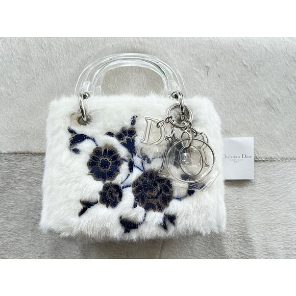 CHRISTIAN DIOR Mini Embellished Faux Fur Lady Dior Bag - Picture 1 of 15